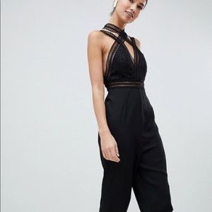 Love Triangle multi strap jumpsuit with lace